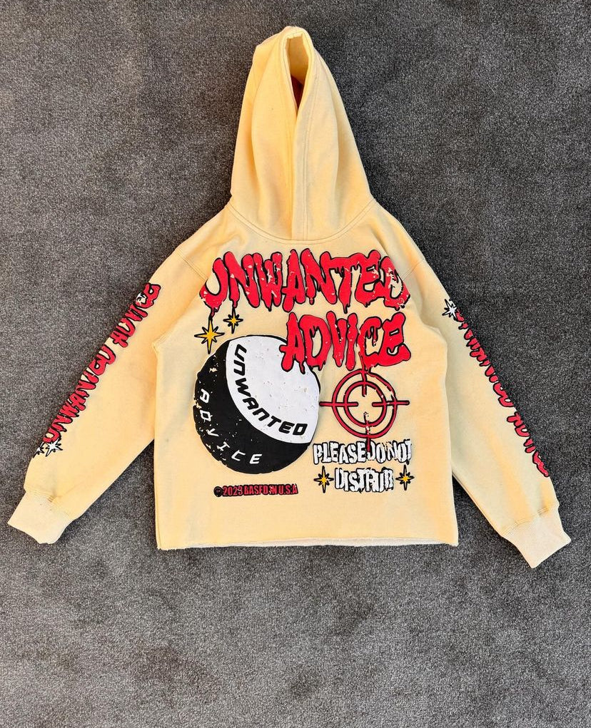 Unwanted Advice Cropped hoodie (Cream + Red)