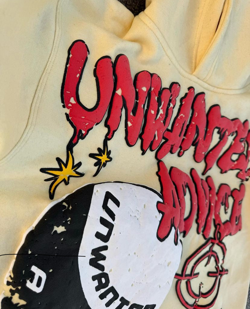 Unwanted Advice Cropped hoodie (Cream + Red)